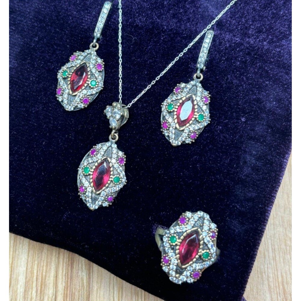 925 Sterling Silver Turkish Vintage Jewelry Set for Women,NEW,Antique,Handmade - Picture 9 of 9